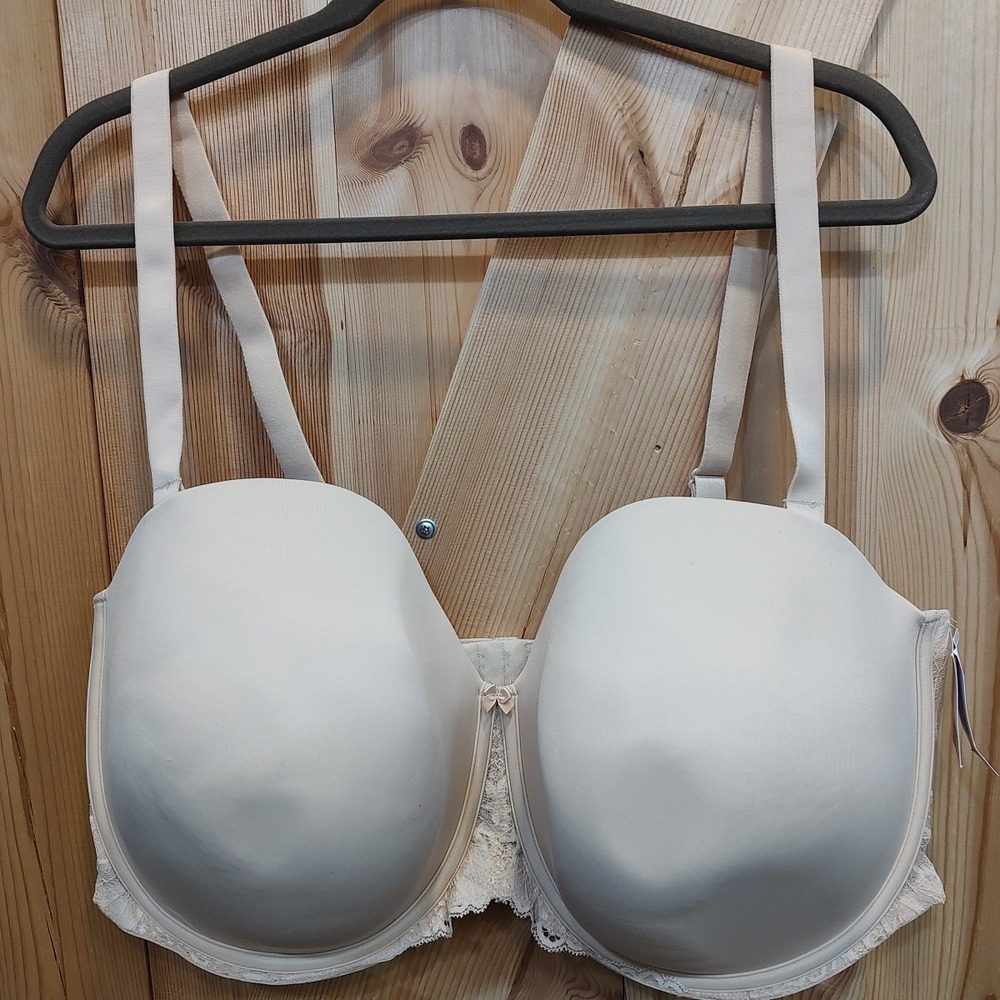 Auden Lightly Lined Convertible Bra Beige Sz 46G Strapless Comfort Full Cover‎